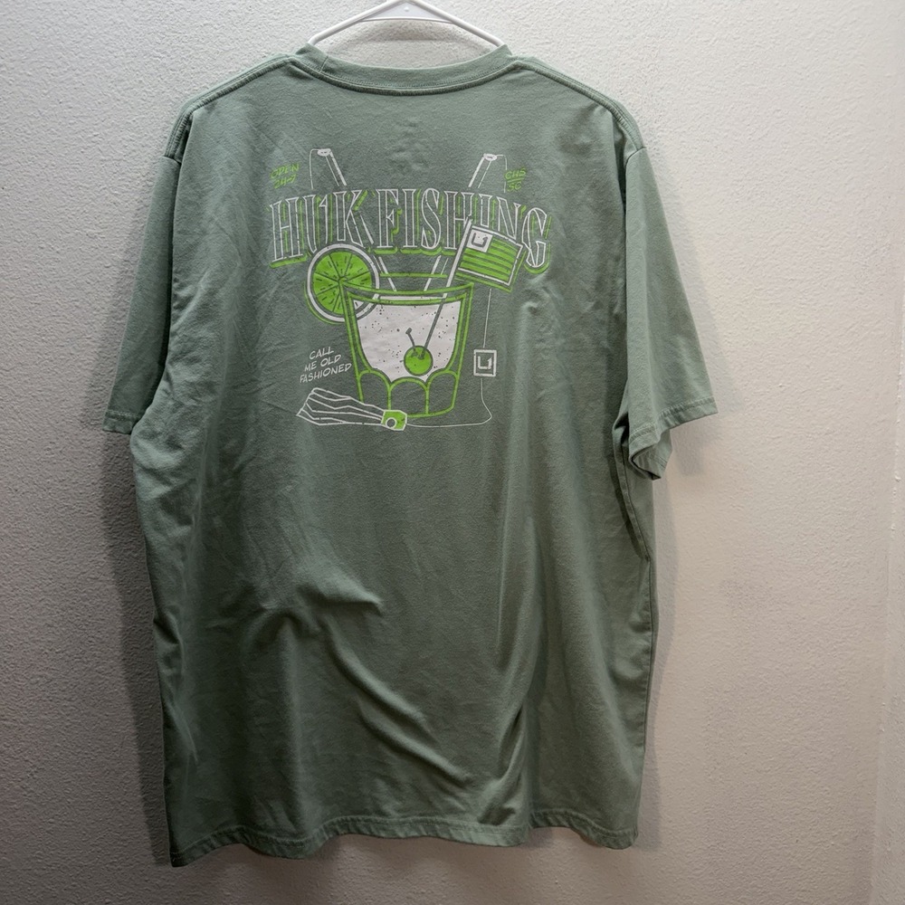 Huk Performance Fishing Shirt XL Green Short Sleeve Cotton Tee Old Fashioned